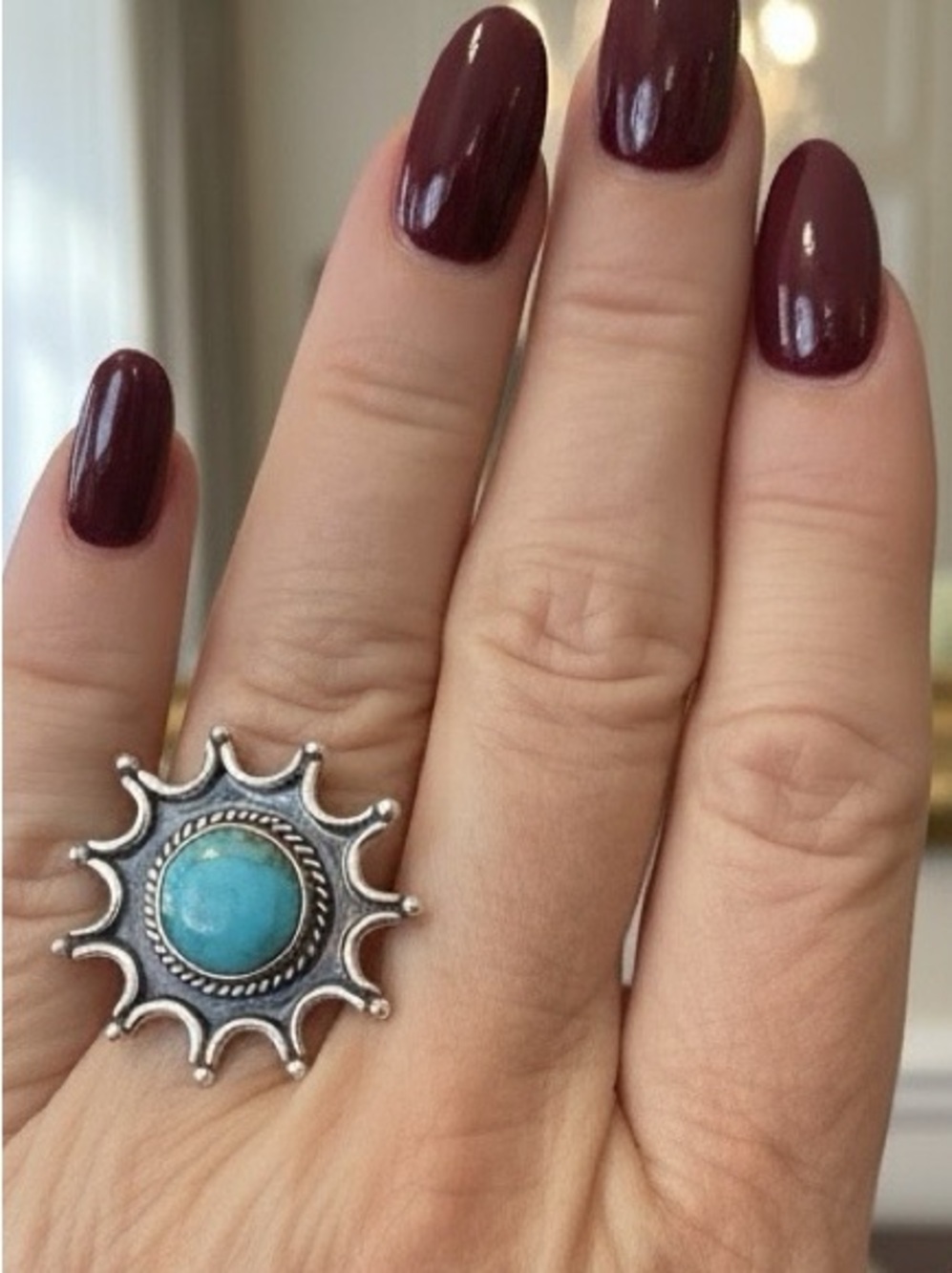 Kingman Turquoise Sunburst sterling Silver Ring - Women Jewelry size 7.5